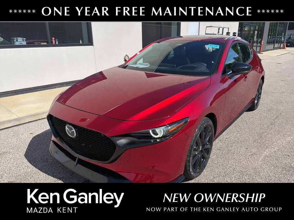 2026 Mazda Mazda3 Hatchback 2.5 Turbo Premium Plus AWD in Soul Red Crystal Metallic — front three-quarter view